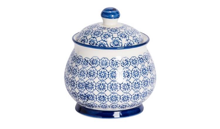 Nicola Spring Hand-Printed Sugar Bowl - Navy