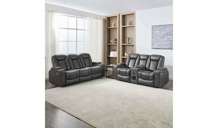 Furniture Online Ashton Electric Recliner Fabric 2+3 Seater Sofa Set - Grey