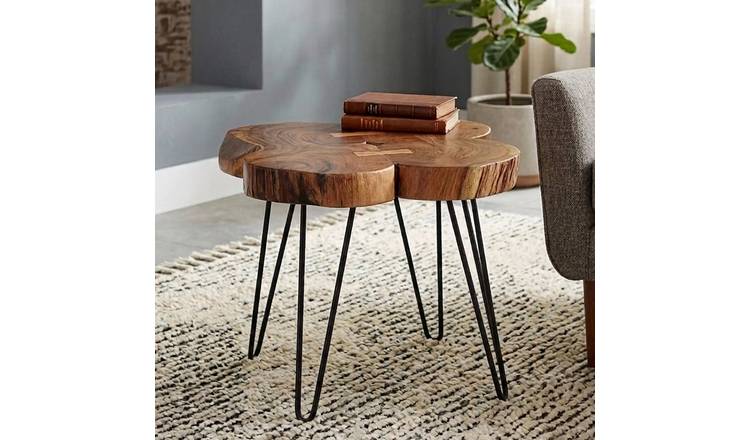 Orsina Acacia Wood Live Edge Side Table – Black and Brown