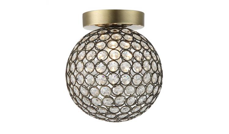 Happy Homewares Antique Brass and Clear Beaded Bathroom Ceiling Light - 18cm
