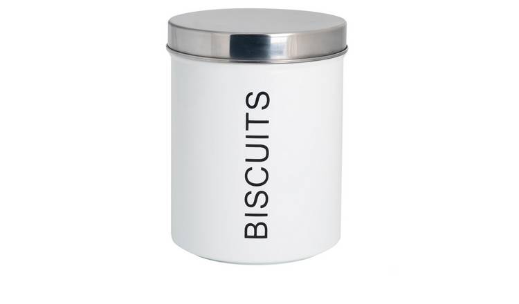 Harbour Housewares Round Metal Kitchen Biscuit Tin - White