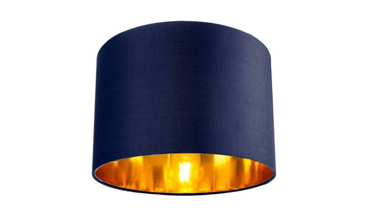 Happy Homewares Blue Cotton with Shiny Copper Inner Lampshade - 25cm