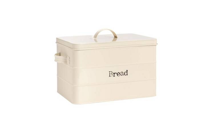 Harbour Housewares Vintage Metal Kitchen Bread Bin - 40cm - Cream