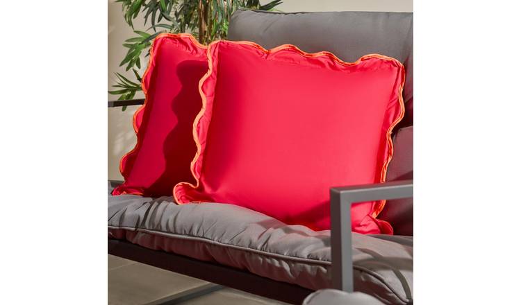 OHS 2 Pack Scalloped Edge Garden Cushion Covers - Pink/Orange