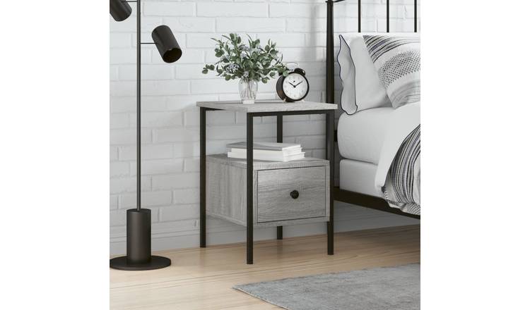 Walplus Engineered Wood Bedside Cabinet - Grey and Oak - 34 x 36 x 50 cm