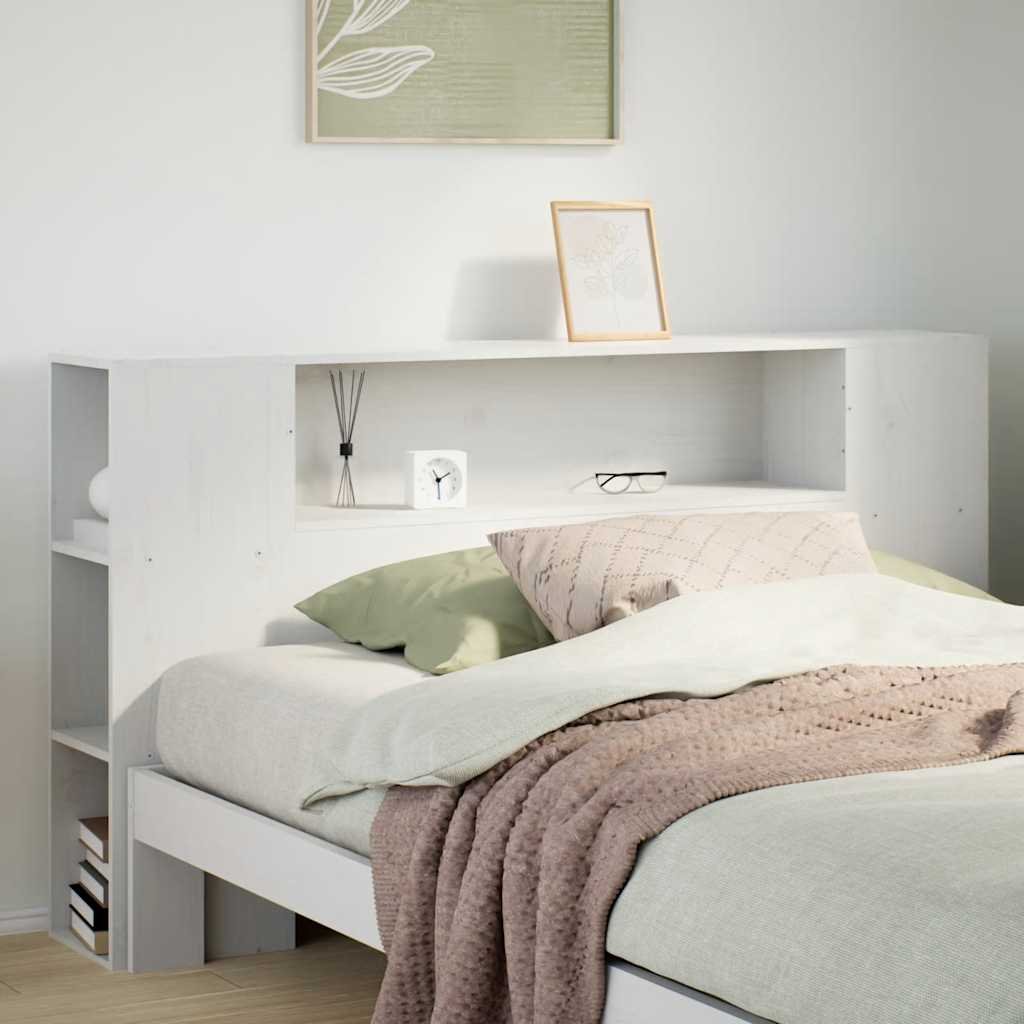 Walplus Pine Wood Headboard with Storage - White - 156 x 24 x 82 cm - Image 1