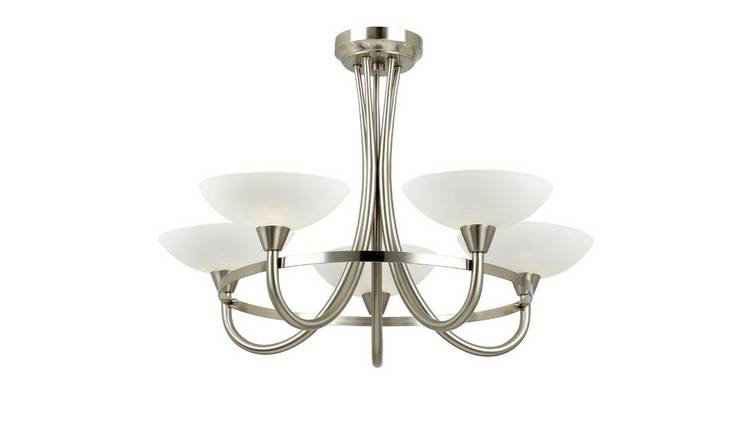 Loops Direct 64cm Diameter Semi Flush Ceiling Light - Satin Chrome and White