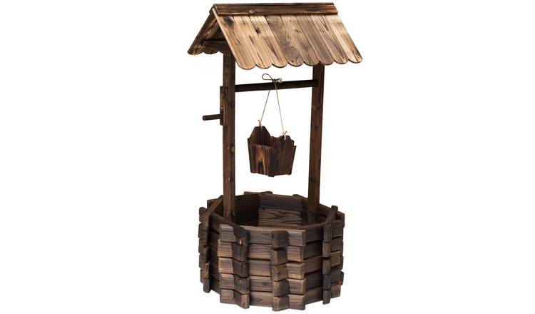 Outsunny Wooden Garden Planter with Hanging Bucket - Carbonised
