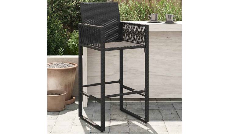 Walplus 2 Piece Poly Rattan Garden Bar Stools - Black - 52 x 58 x 118 cm