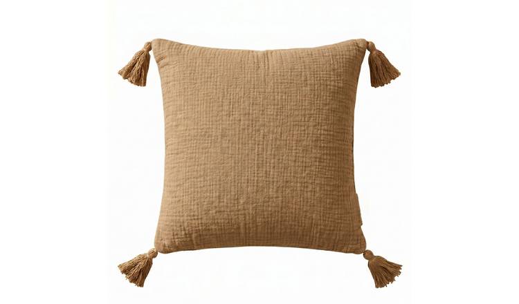 Homescapes Mocha Beige Handmade Cotton Muslin Filled Cushion - 45 x 45 cm
