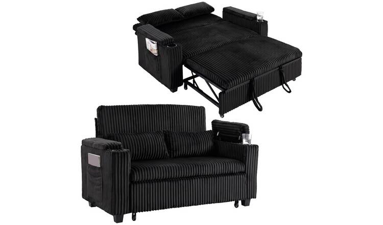 HOMCOM 2 Seater 3 in 1 Convertible Pull Out Sleeper Sofa - Black