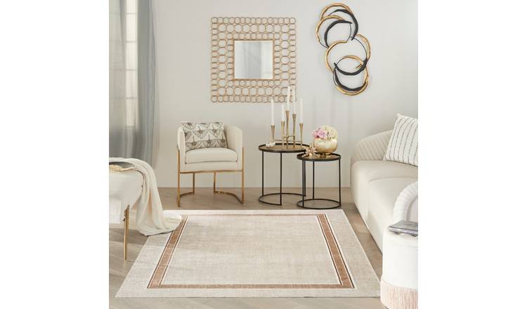 Mega Flooring White Modern Bordered Rug - 69 x 229cm