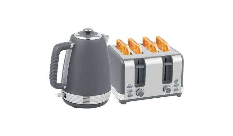 HOMCOM Stainless Steel Kettle and 4 Slice Toaster Set - Grey and Silver Tone