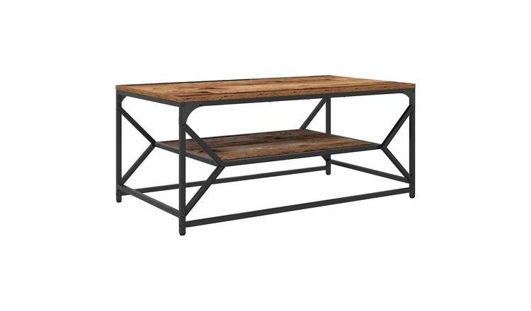 Walplus Engineered Wood and Steel Coffee Table - Dark Wood - 90 x 50 x 40 cm