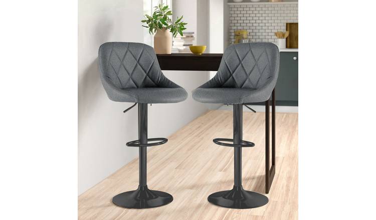 Neo Set of 2 Madrid Fabric Adjustable Barstools with Matt Black Legs - Dark Grey