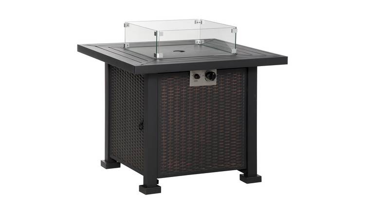 Outsunny Square 50000 BTU Propane Gas Rattan Effect Fire Pit Table – Black