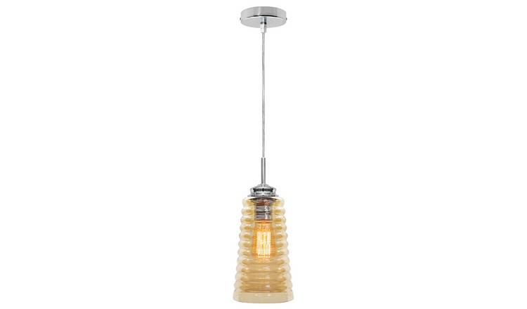 Energy Light Bulbs Spiral Cone Amber Glass Ceiling Pendant Light - Chrome