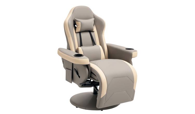 HOMCOM Faux Leather Swivel Reclining Gaming Chair with Storage Pocket - Grey