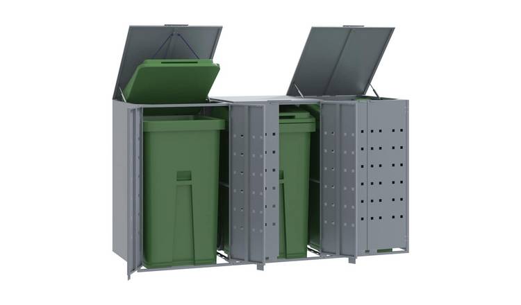 Walplus Steel Wheelie Bin Store - Grey - 207 x 79 x 117 cm