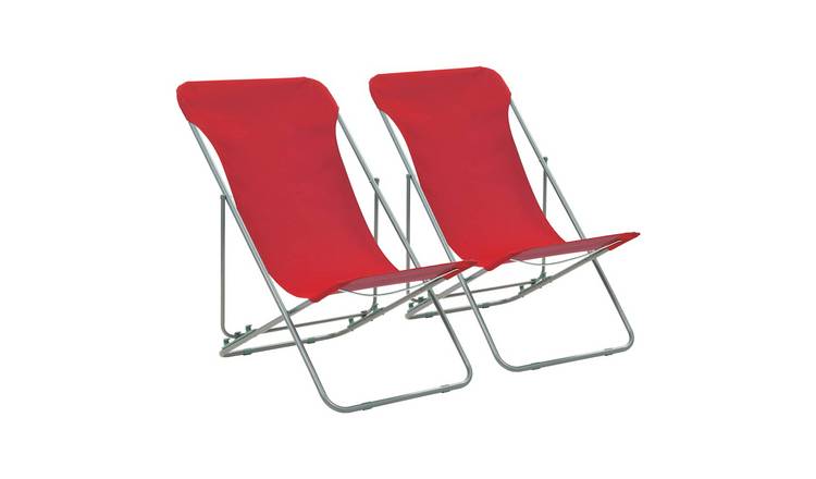 Walplus Pack of 2 Steel Oxford Fabric Folding Chairs - Red - 75 x 57 x 99 cm