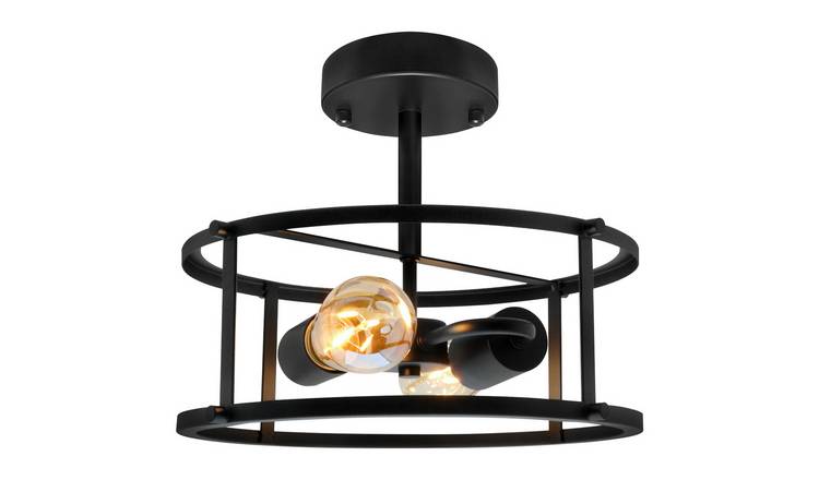 Energy Light Bulbs 2 Light Drum Frame Flush Mount Ceiling Light - Black