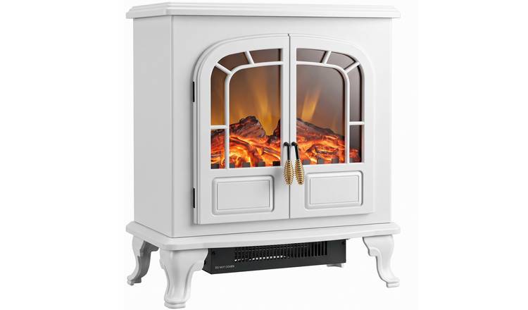 HOMCOM Electric Fireplace Stove with Double Door and LED Flame Effect - White