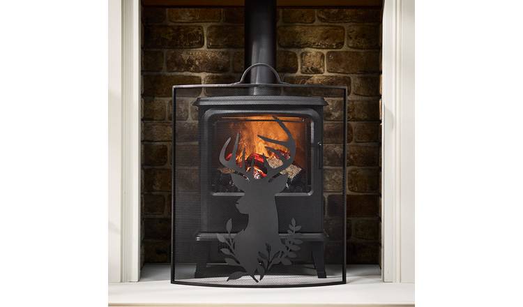 Dibor Iron Fireplace Screen - Highland Stag Head - Black