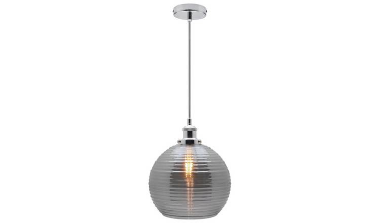 Energy Light Bulbs Smoked Sphere Ribbed Glass Ceiling Pendant Light - Grey