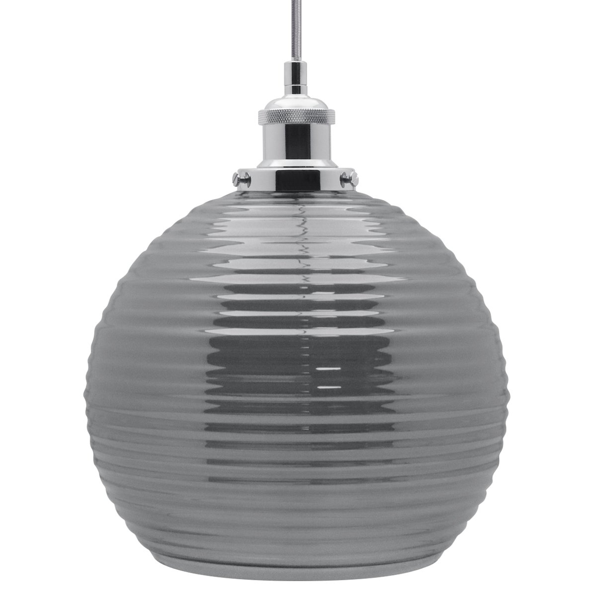 Energy Light Bulbs Smoked Sphere Ribbed Glass Ceiling Pendant Light - Grey - Image 3