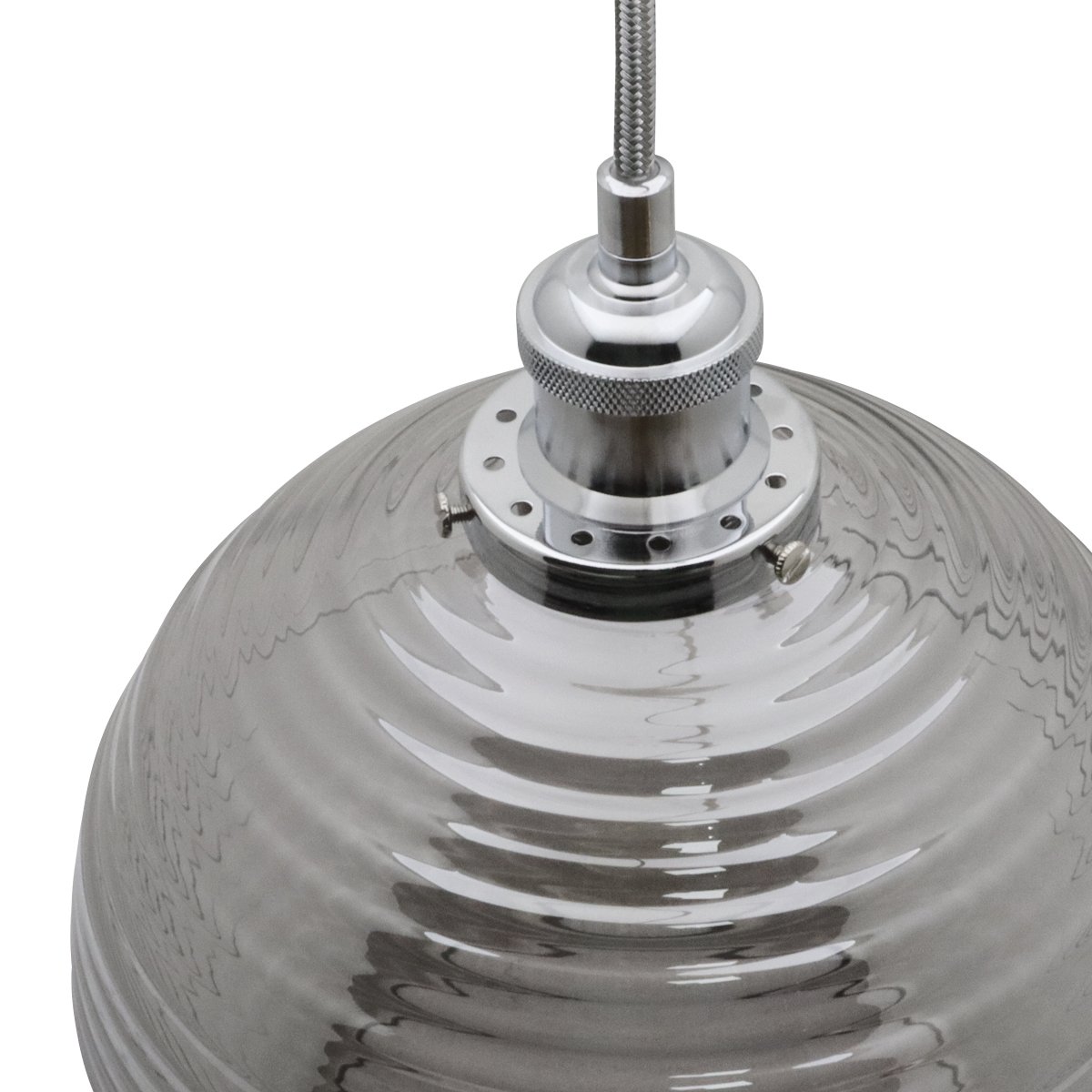 Energy Light Bulbs Smoked Sphere Ribbed Glass Ceiling Pendant Light - Grey - Image 4