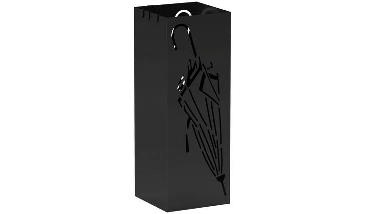 HOMCOM Square Metal Umbrella Stand with 4 Hooks - Black