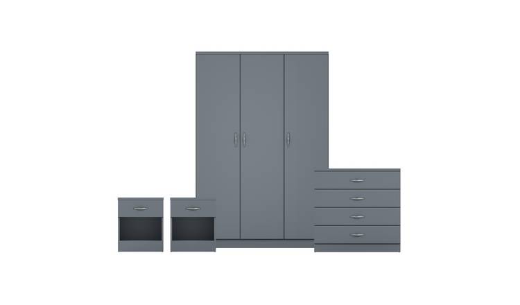 Vida Designs Riano Bedroom Set (Bedsides, 4 Drawer Chest, 3 Door Wardrobe)- Grey