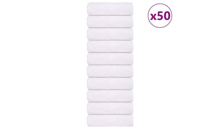 Walplus Pack of 50 Cotton Wash Towels - White - 30 x 30 cm