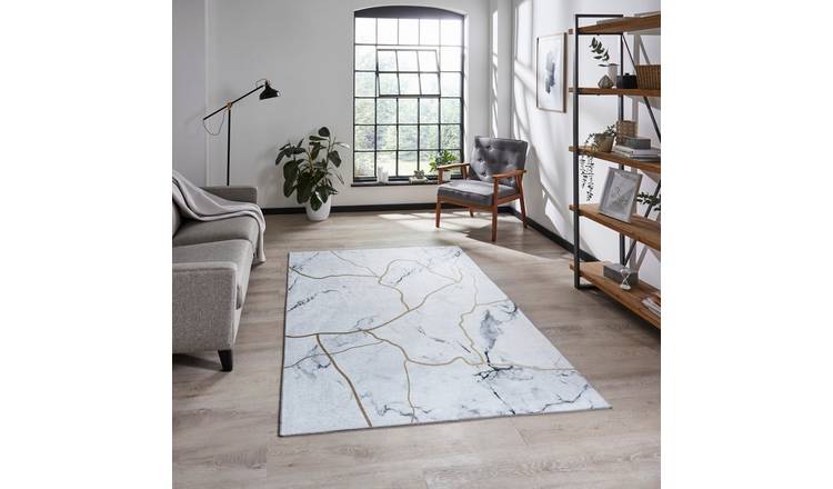 Mega Flooring White Modern Abstract Rug - 120 x 170cm