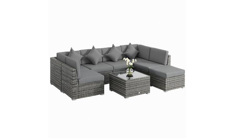 Outsunny 8 Piece PE Rattan Corner Sofa Set with Cover - Grey