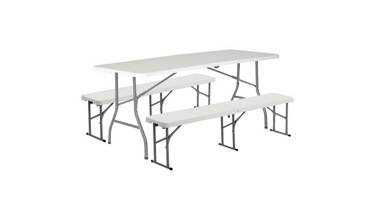 Harbour Housewares 180cm 6ft Folding Camping Picnic Table & Bench Set - White