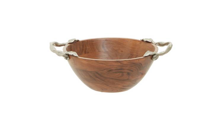 Orsina Vine Acacia Wood Large Round Serving Bowl – Natural and Silver
