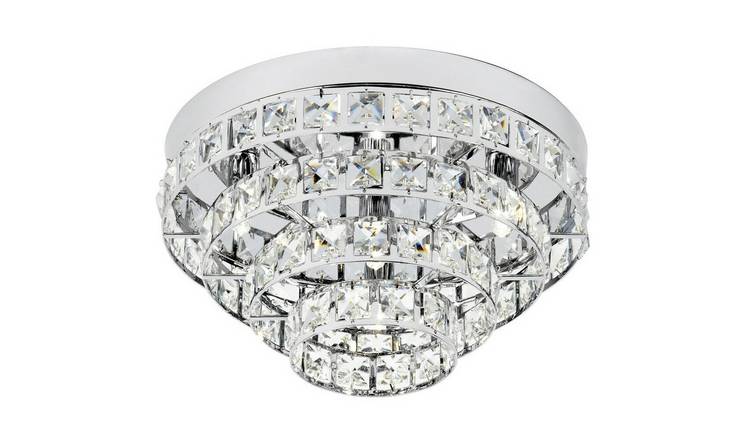 Loops Direct 30cm Diameter Steel and Crystal Semi Flush Ceiling Light - Chrome
