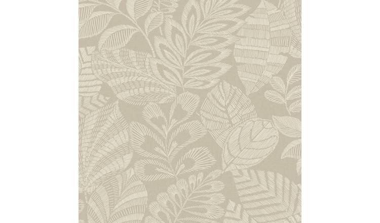 Grandeco Madou Stitched Leaves Blown Vinyl Wallpaper -  Neutral