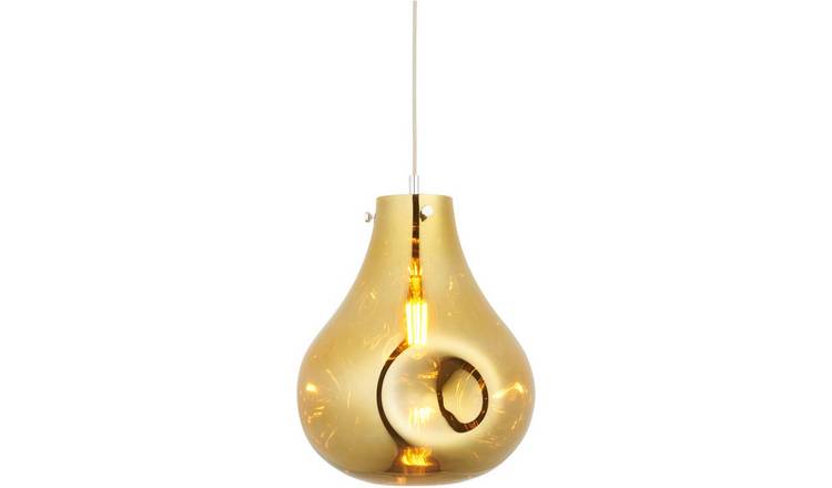 Loops Direct Chrome Plate LED Pendant Ceiling Light - Gold Glass