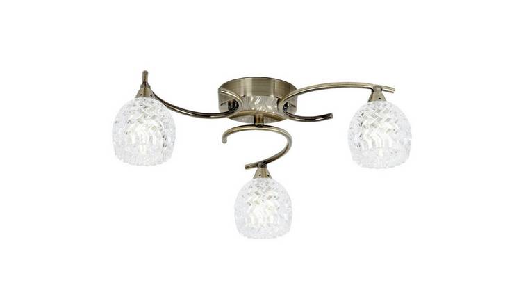 Loops Direct Steel and Glass Semi Flush Ceiling Light - Brass
