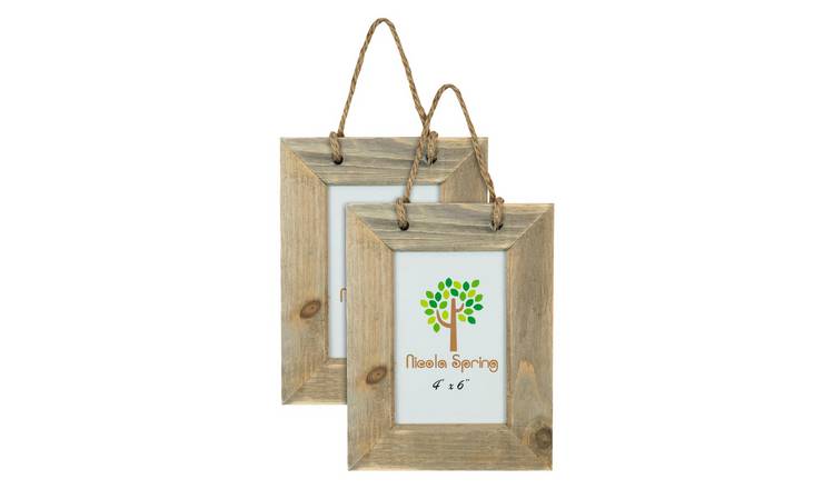 Nicola Spring Rustic Hearts Hanging Photo Frames - 6 x 4" - Set of 2 - Natural