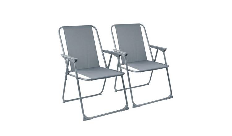 Harbour Housewares Folding Metal Beach Chairs - Grey - Pack of 2