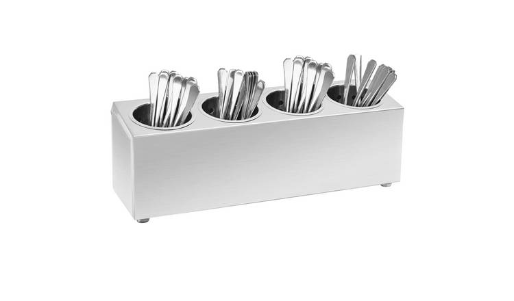 Walplus 4 Compartment Stainless Steel Cutlery Holder - Rectangular