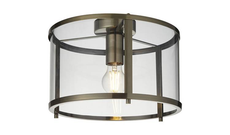 Loops Direct Steel and Glass Semi Flush Light - Antique Brass