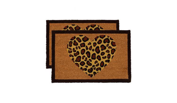 Nicola Spring Coir Door Mats - Leopard Heart - Pack of 2