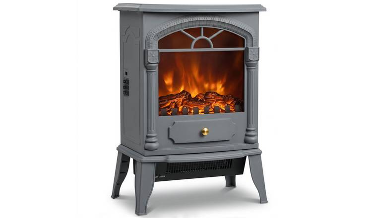 HOMCOM Electric Fireplace Stove with 3D Flame and Adjustable Thermostat - Grey