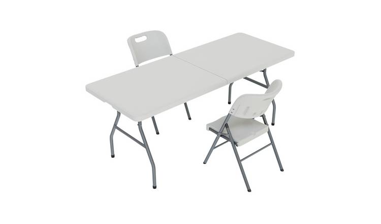 Home Vida 6ft Folding Table & 2 Chairs Dining Set - White