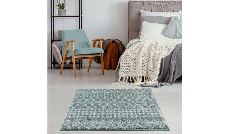 The Rugs Duck Egg Blue Moroccan Shaggy Tribal Rug - 200 x 290cm