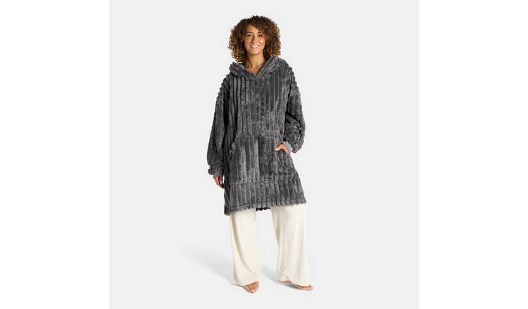 OHS Ribbed Fleece Hoodie Blanket - One Size - Charcoal